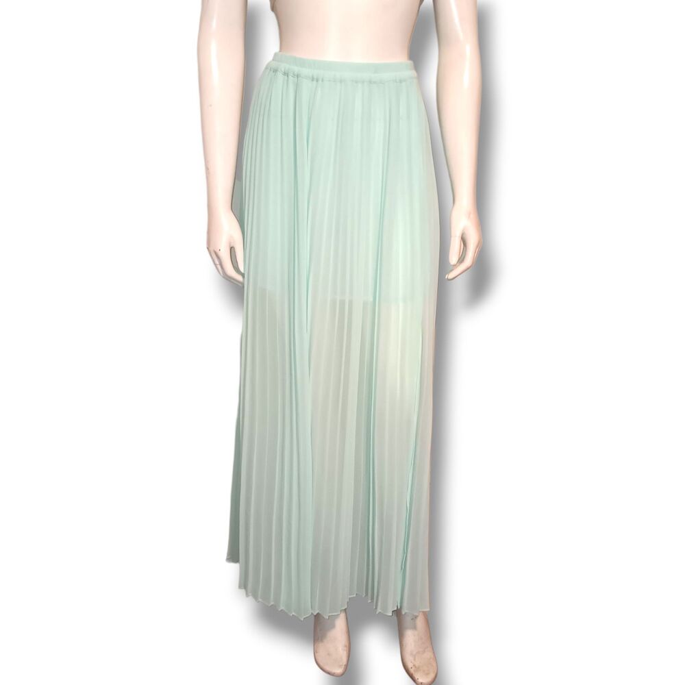 Victorias Secret Chiffon Pleated Maxi Skirt-Size 2-Mint Green-Partially Lined
